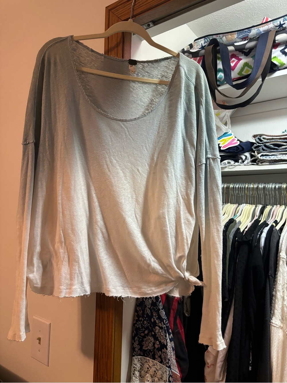 Free people ombré Gray green Women's Long-Sleeve Scoop Neck Top medium